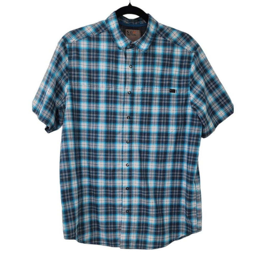 Men's 5.11 511 Tactical Short Sleeve Blue Plaid Size Medium